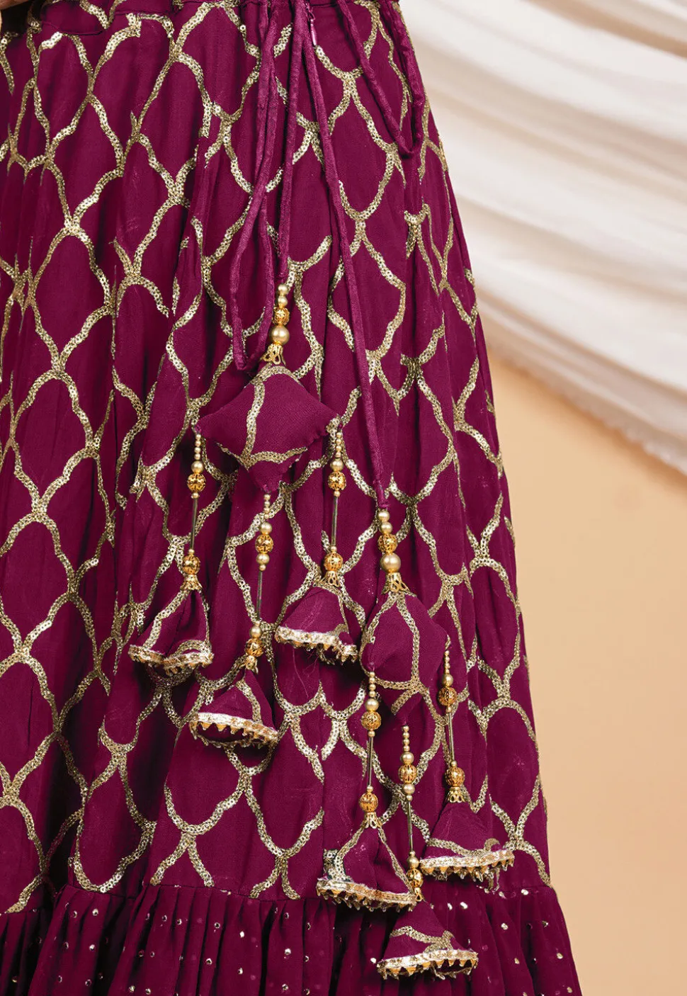 Embroidered Georgette Lehenga in Magenta