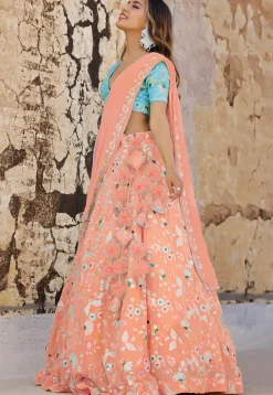 Embroidered Georgette Lehenga in Peach