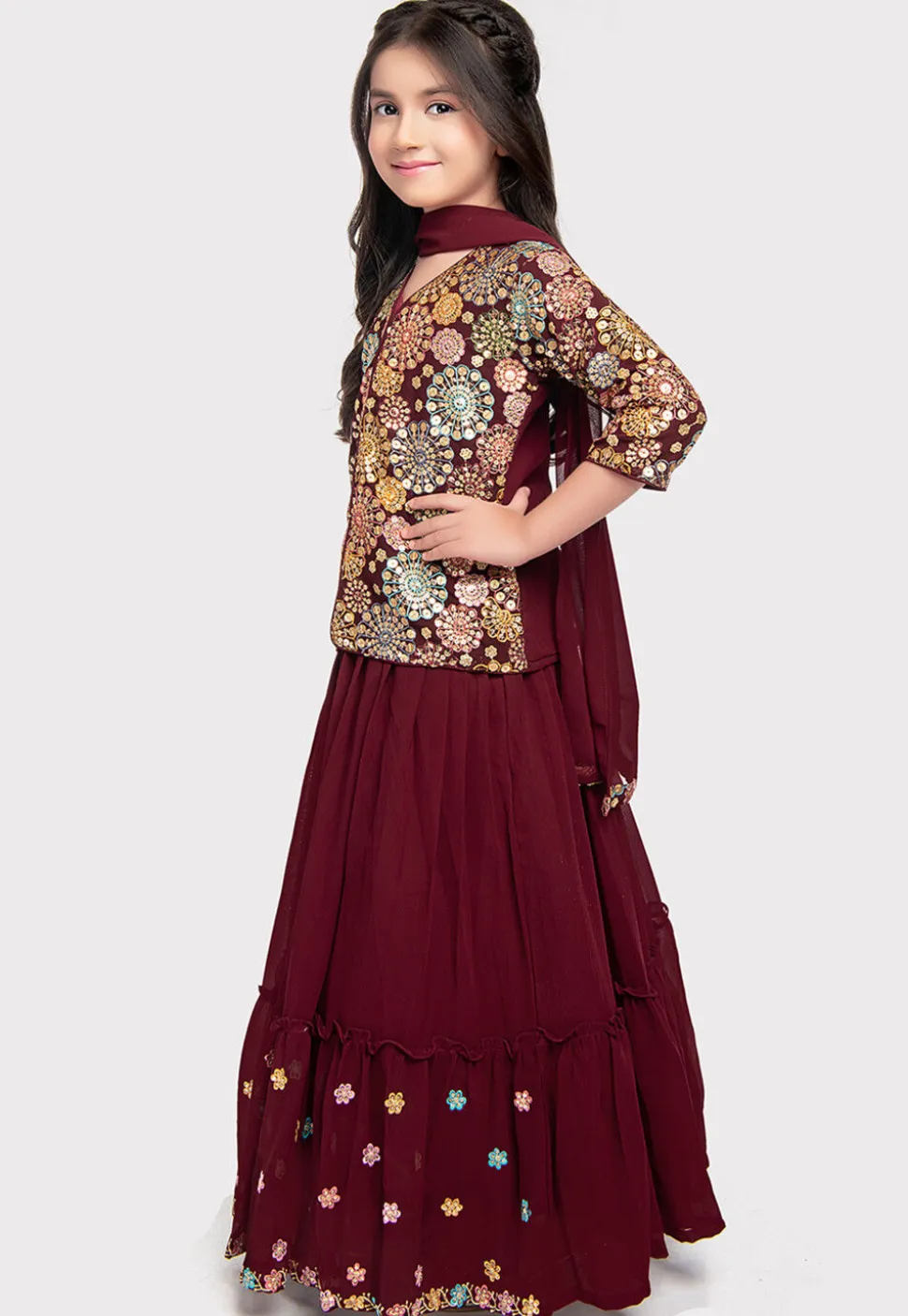 Embroidered Georgette Lehenga in Maroon
