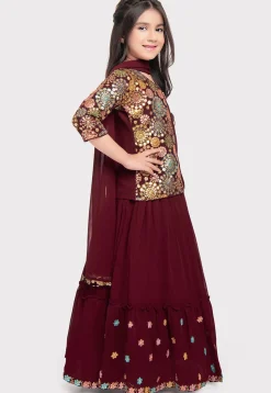 Embroidered Georgette Lehenga in Maroon