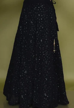 Embroidered Georgette Lehenga in Navy Blue