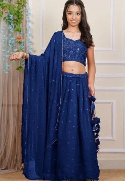 Embroidered Georgette Lehenga in Royal Blue