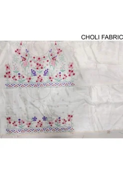 Embroidered Georgette Lehenga in Off White