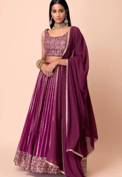 Embroidered Georgette Lehenga in Purple