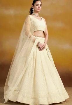 Embroidered Georgette Lehenga in Cream