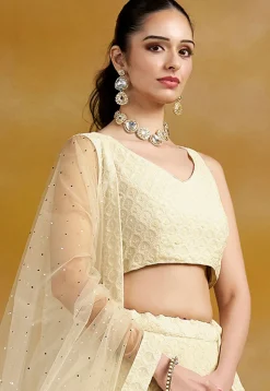 Embroidered Georgette Lehenga in Cream