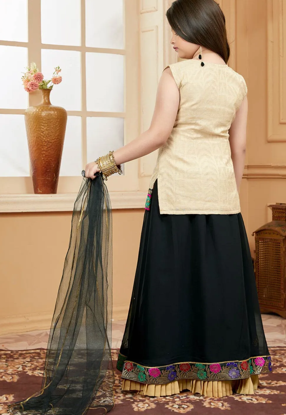 Embroidered Georgette Lehenga in Black