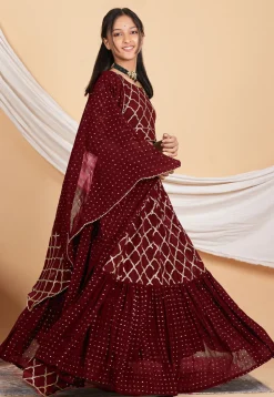 Embroidered Georgette Lehenga in Maroon
