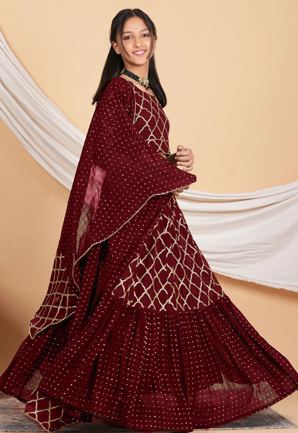 Embroidered Georgette Lehenga in Maroon
