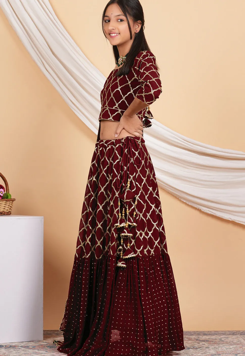 Embroidered Georgette Lehenga in Maroon