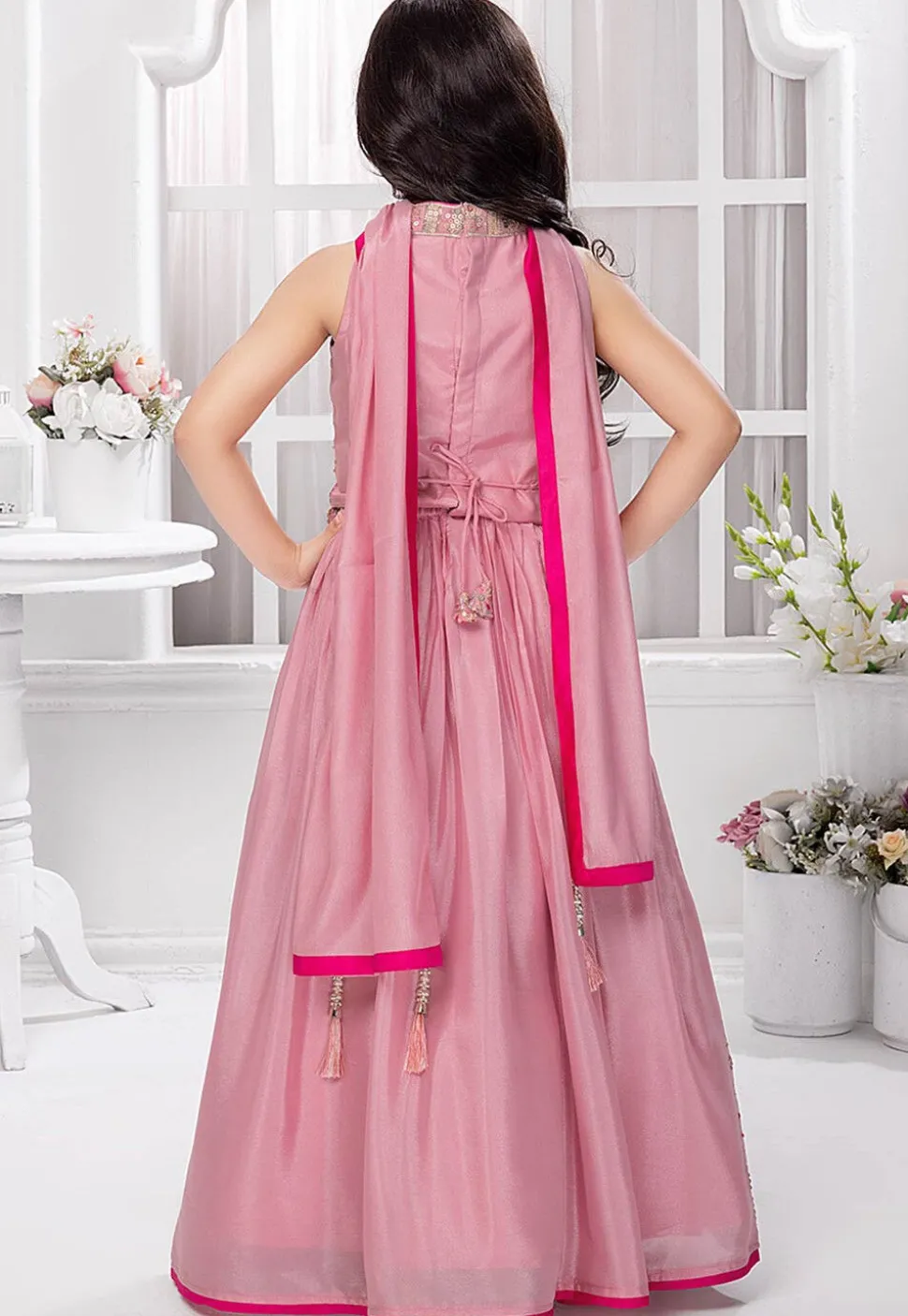 Embroidered Georgette Lehenga in Pink