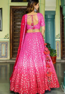 Embroidered Georgette Lehenga in Shaded Pink