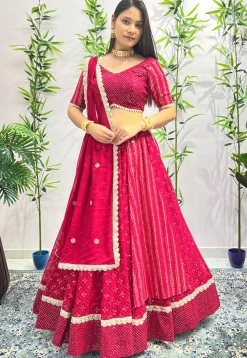 Embroidered Georgette Lehenga in Fuchsia