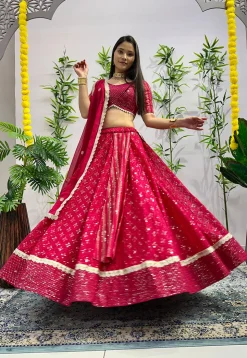 Embroidered Georgette Lehenga in Fuchsia