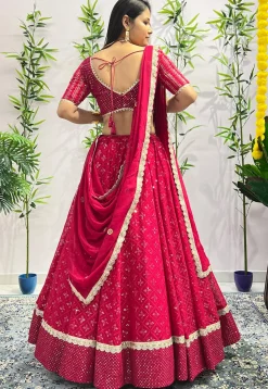 Embroidered Georgette Lehenga in Fuchsia