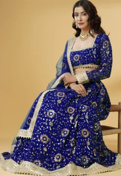 Embroidered Georgette Lehenga in Royal Blue