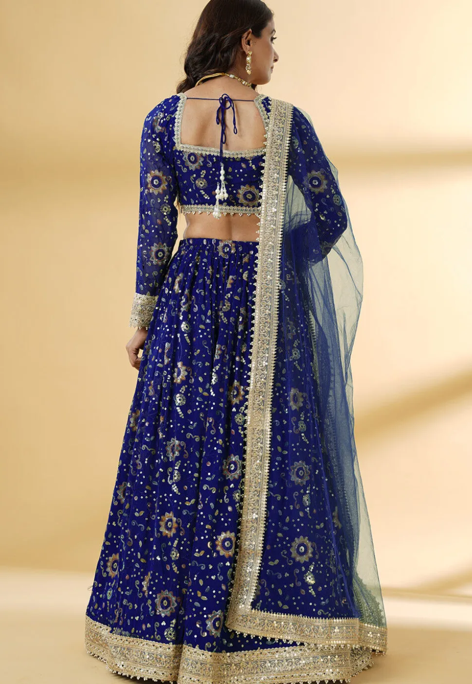 Embroidered Georgette Lehenga in Royal Blue