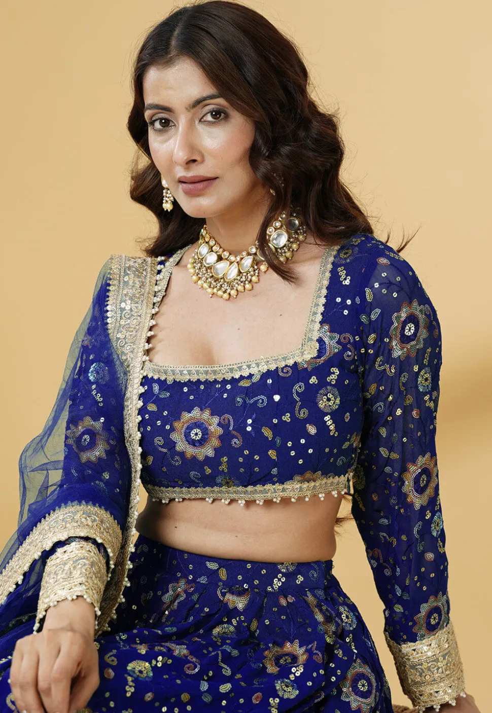 Embroidered Georgette Lehenga in Royal Blue