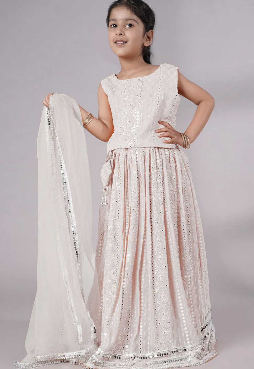 Embroidered Georgette Lehenga in White