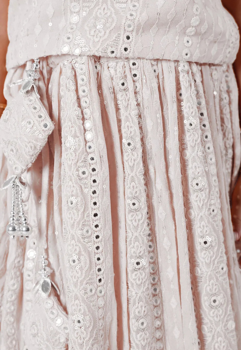 Embroidered Georgette Lehenga in White