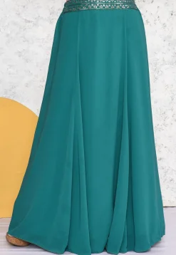 Embroidered Georgette Lehenga in Teal Green