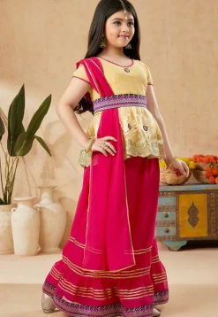 Embroidered Georgette Lehenga in Fuchsia