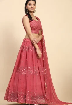 Embroidered Georgette Lehenga in Pink