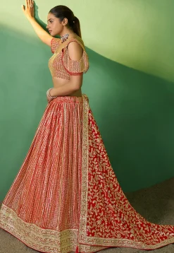 Embroidered Georgette Lehenga in Red
