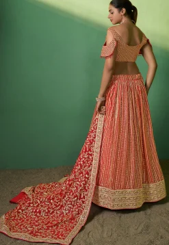 Embroidered Georgette Lehenga in Red