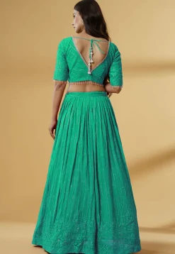 Embroidered Georgette Lehenga in Teal Green
