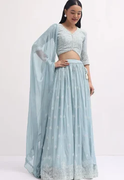 Embroidered Georgette Lehenga in Light Blue