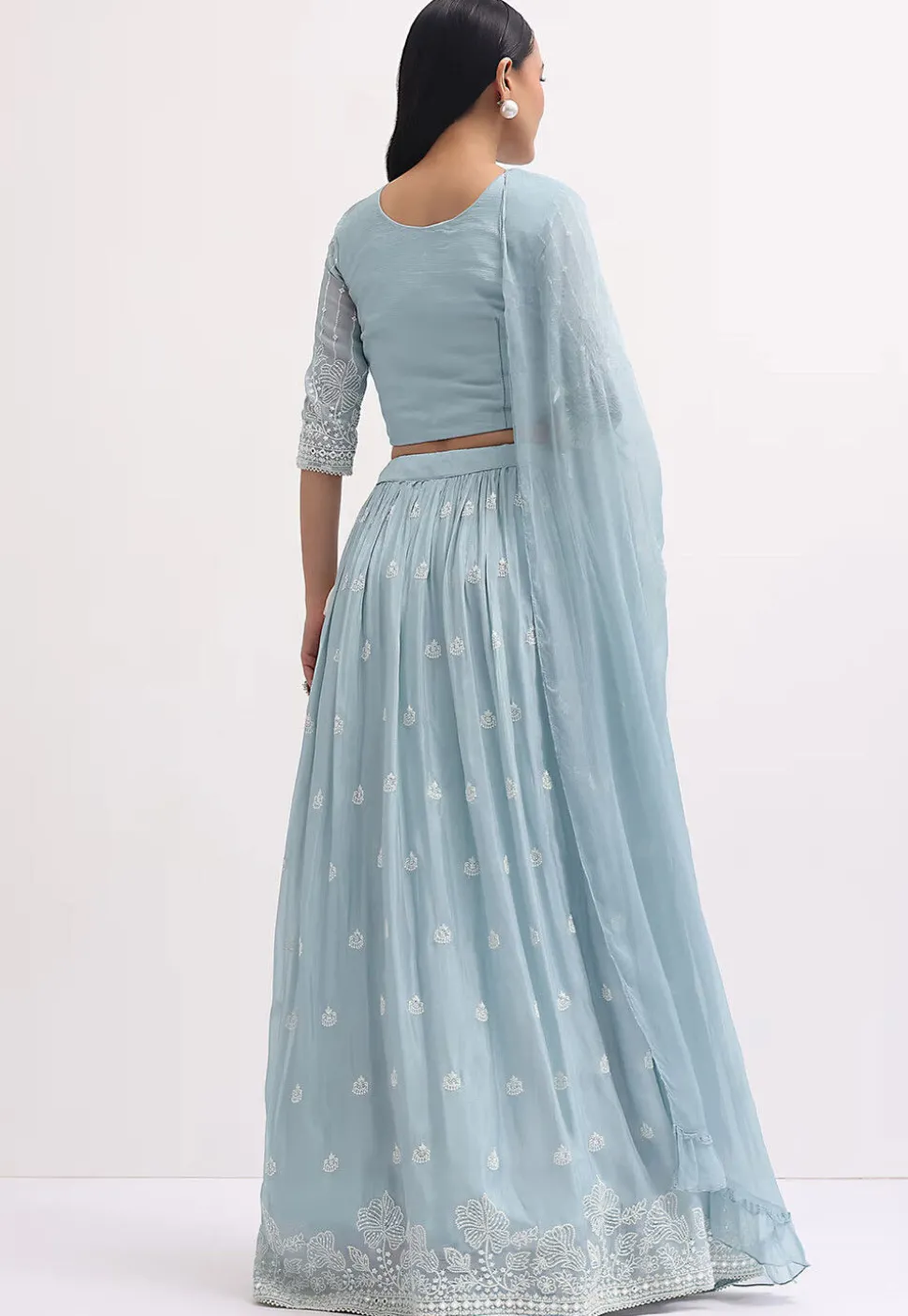 Embroidered Georgette Lehenga in Light Blue