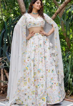 Embroidered Georgette Lehenga in White