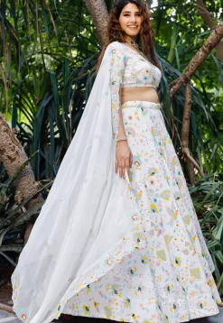 Embroidered Georgette Lehenga in White