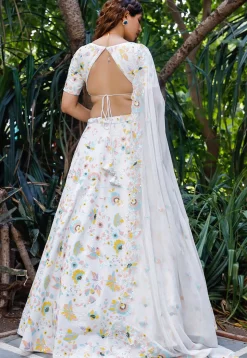 Embroidered Georgette Lehenga in White