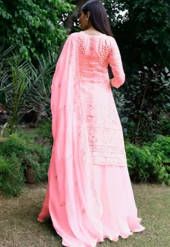 Embroidered Georgette Lehenga in Light Pink