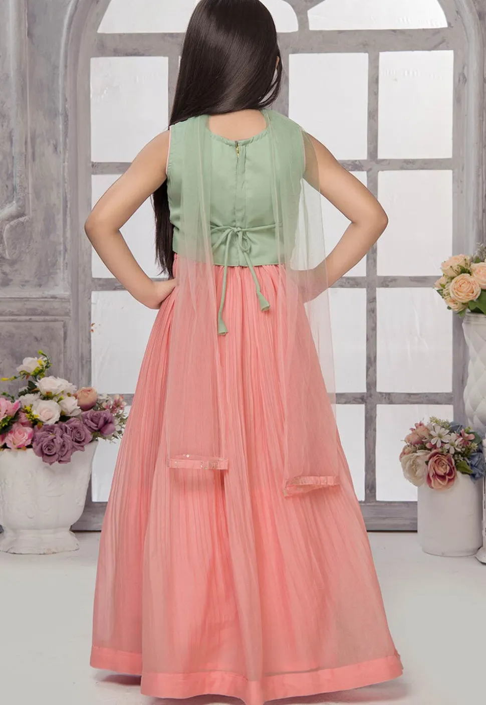 Embroidered Georgette Lehenga in Peach