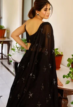 Embroidered Georgette Lehenga in Black