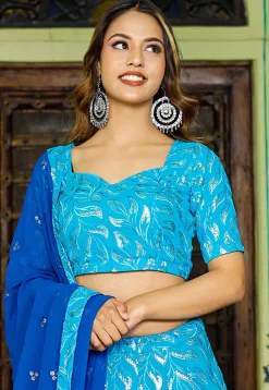 Embroidered Georgette Lehenga in Shaded Blue