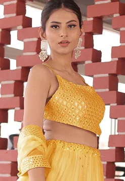 Embroidered Georgette Lehenga in Yellow
