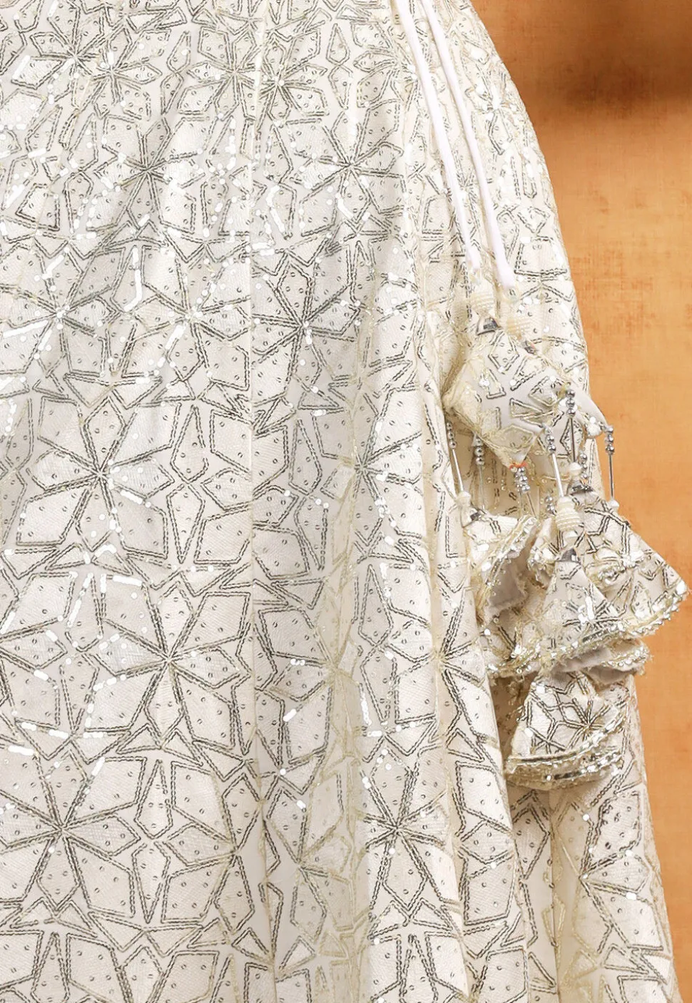 Embroidered Georgette Lehenga in Off-White