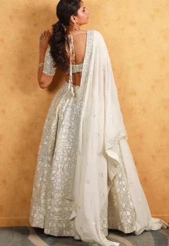 Embroidered Georgette Lehenga in Off-White