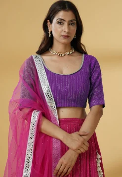 Embroidered Georgette Lehenga in Pink