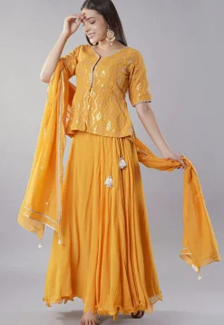 Embroidered Georgette Lehenga in Mustard