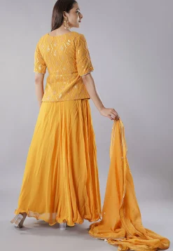 Embroidered Georgette Lehenga in Mustard