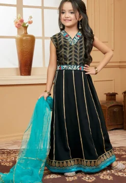 Embroidered Georgette Lehenga in Black