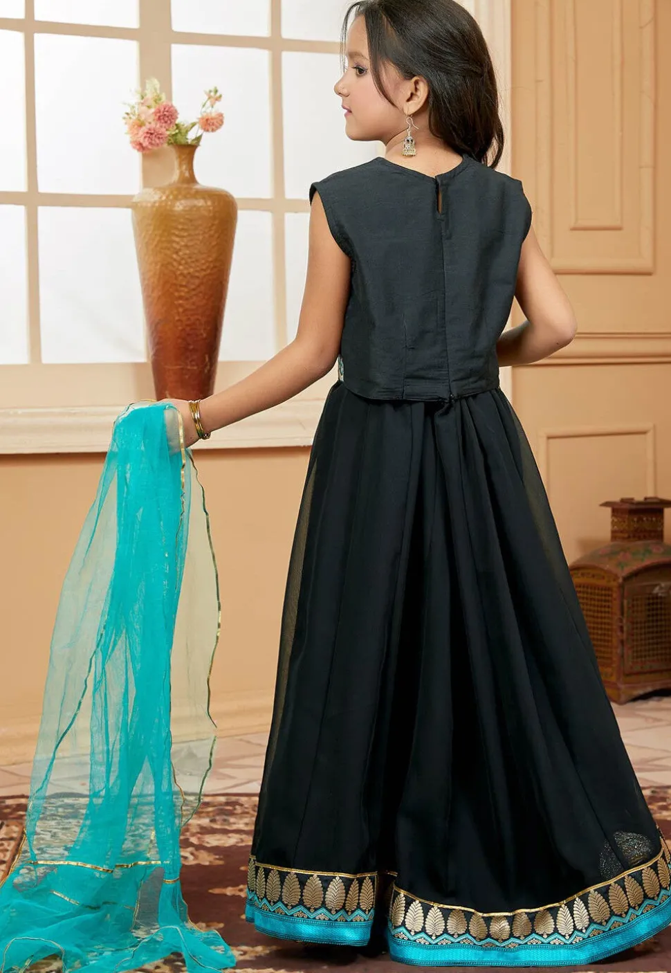 Embroidered Georgette Lehenga in Black