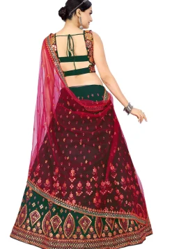 Embroidered Georgette Lehenga in Dark Green