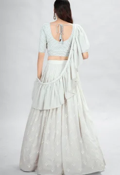 Embroidered Georgette Lehenga in Light Grey