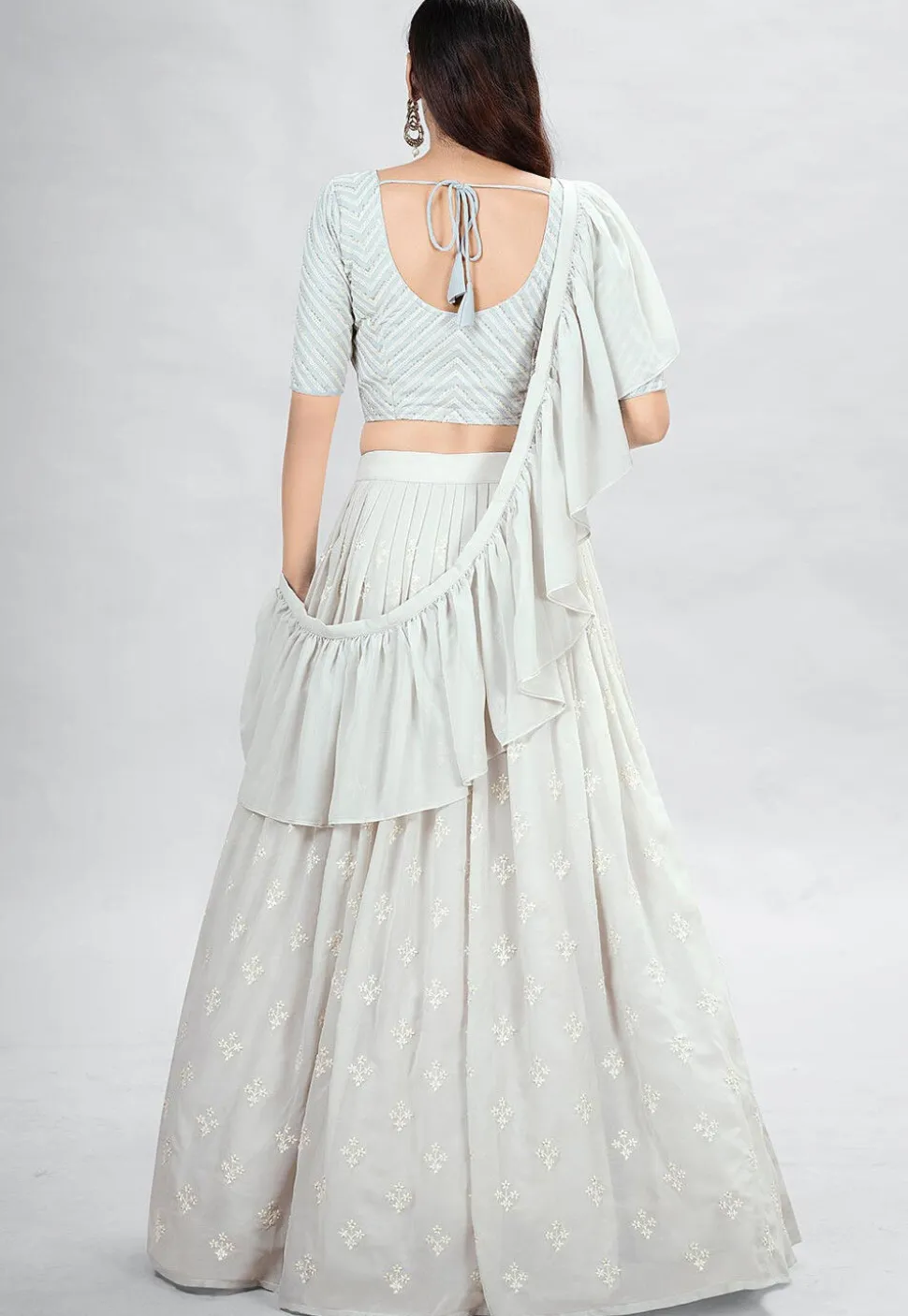 Embroidered Georgette Lehenga in Light Grey